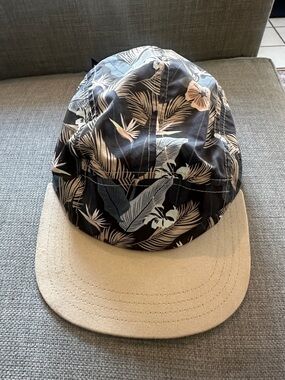 Art Class Floral Black Camper Cap with Beige Brim